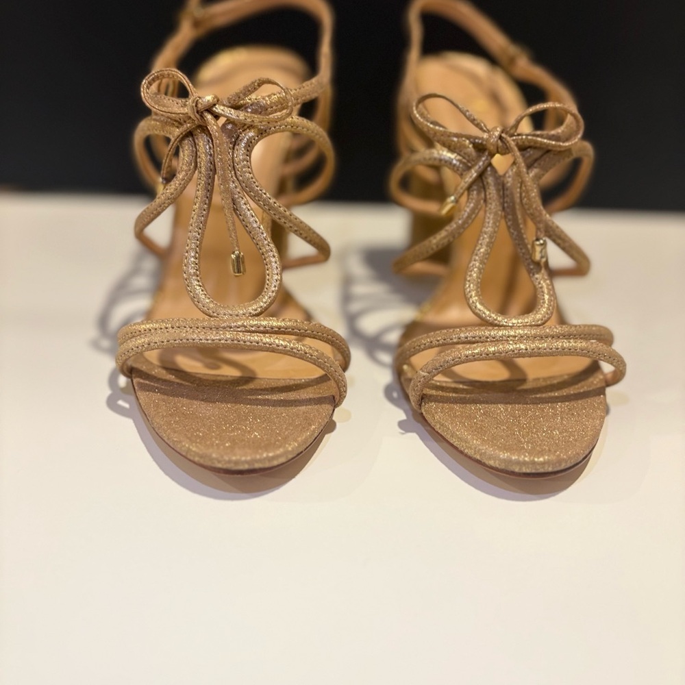 Gold Heeled Sandals with Ankle Straps